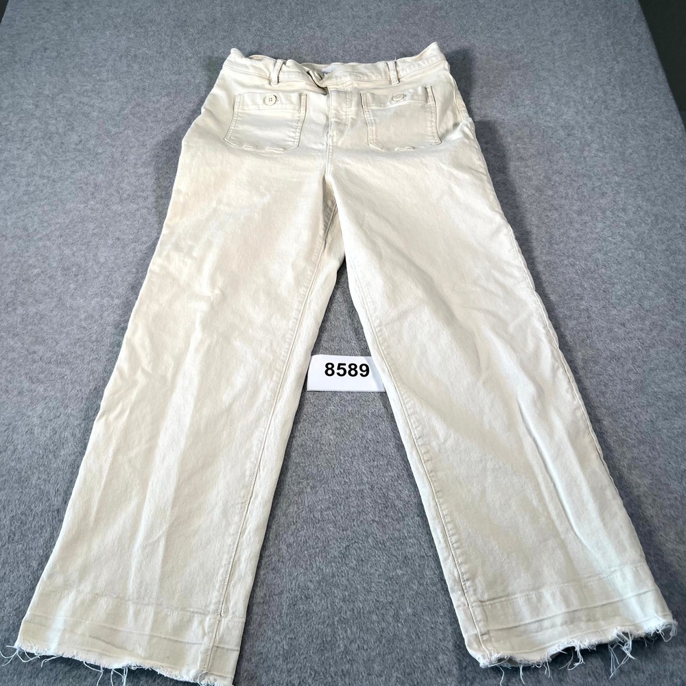 LOFT The‎ Wide Leg Pants Womens 10 Cream Flat Front Frayed Hem Streetwear Casual